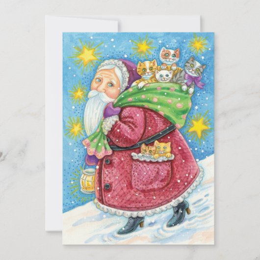 Kute Kerstmis, kerstman met Kittens en Katten! Kaart (Voorkant)