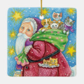 Kute Kerstmis, kerstman met Kittens en Katten! Keramisch Ornament (Achterkant)