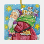 Kute Kerstmis, kerstman met Kittens en Katten! Keramisch Ornament (Voorkant)