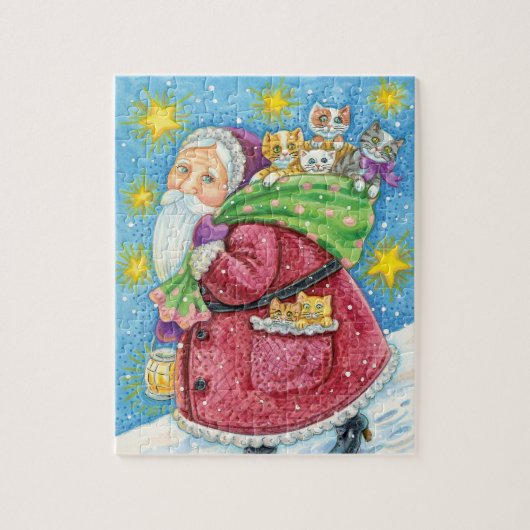 Kute Kerstmis, kerstman met Kittens en Katten! Legpuzzel (Verticaal)