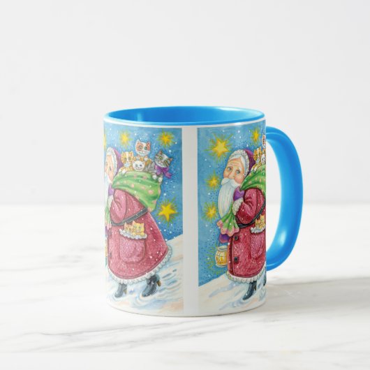 Kute Kerstmis, kerstman met Kittens en Katten! Mok (Voorkant rechts)