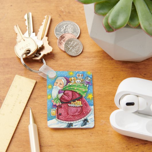 Kute Kerstmis, kerstman met Kittens en Katten! Sleutelhanger (Bureau)