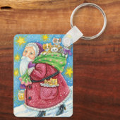 Kute Kerstmis, kerstman met Kittens en Katten! Sleutelhanger (Achterkant)