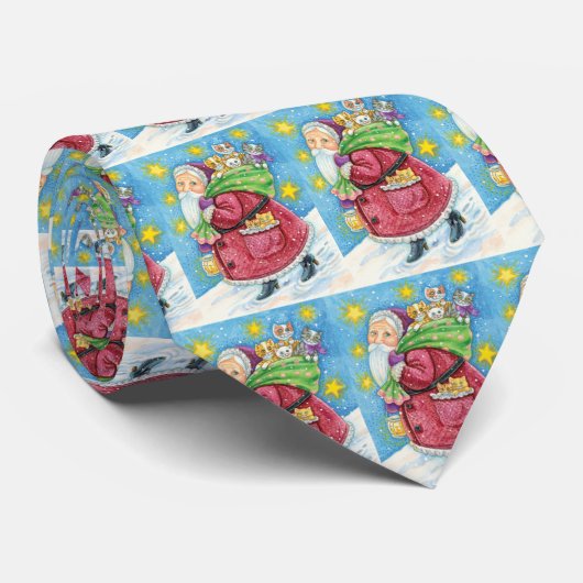Kute Kerstmis, kerstman met Kittens en Katten! Stropdas (Opgerold)
