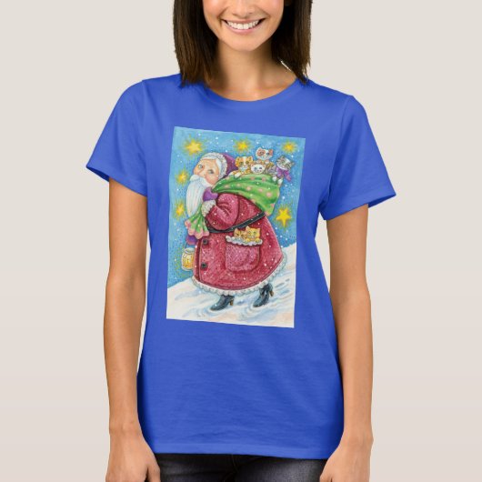 Kute Kerstmis, kerstman met Kittens en Katten! T-shirt (Voorkant)