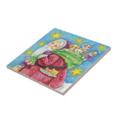 Kute Kerstmis, kerstman met Kittens en Katten! Tegeltje (Zijkant)