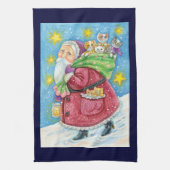 Kute Kerstmis, kerstman met Kittens en Katten! Theedoek (Verticaal)