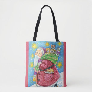 Kute Kerstmis, kerstman met Kittens en Katten! Tote Bag