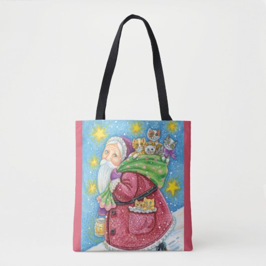 Kute Kerstmis, kerstman met Kittens en Katten! Tote Bag (Voorkant)