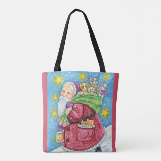 Kute Kerstmis, kerstman met Kittens en Katten! Tote Bag (Achterkant)