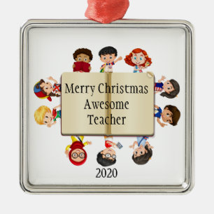 Kute Kerstmis Kinder Cartoon op Boek voor leraren Metalen Ornament
