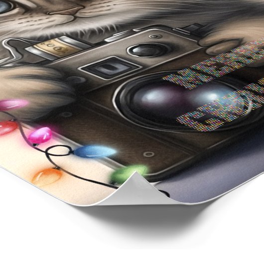 Kute Kerstmis Kitten met camera Poster (Hoek)