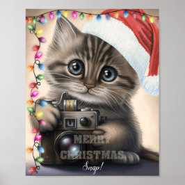 Kute Kerstmis Kitten met camera Poster