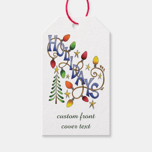 Kute Kerstmis, lampjes en sterren met feestelijke  Cadeaulabel (Voorkant)