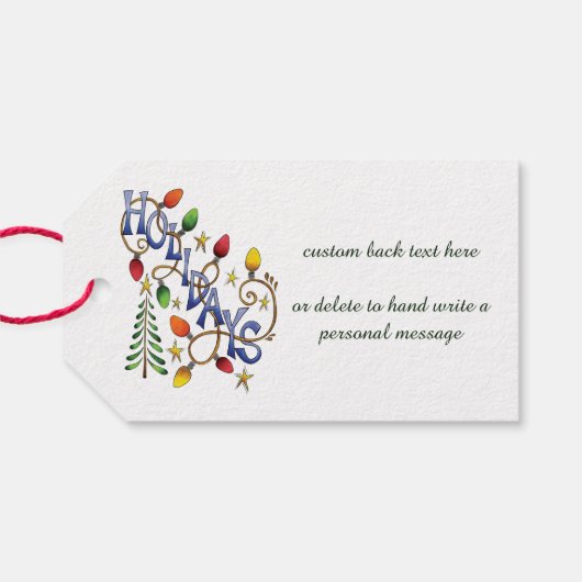 Kute Kerstmis, lampjes en sterren met feestelijke  Cadeaulabel (Achterkant Horizontaal)