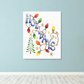 Kute Kerstmis, lampjes en sterren met feestelijke Canvas Afdruk (Insitu (Houten vloer))