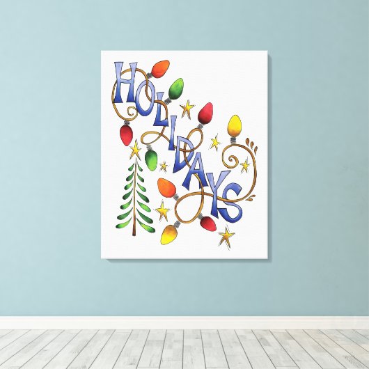 Kute Kerstmis, lampjes en sterren met feestelijke Canvas Afdruk (Insitu (Houten vloer))