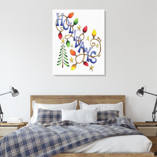 Kute Kerstmis, lampjes en sterren met feestelijke Canvas Afdruk (Insitu (Slaapkamer))