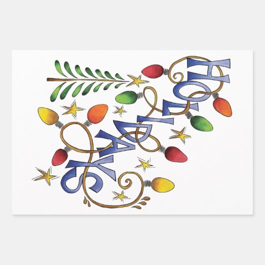 Kute Kerstmis, lampjes en sterren met feestelijke  Inpakpapier Vel (Voorkant 3)