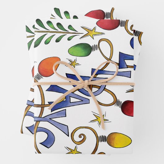 Kute Kerstmis, lampjes en sterren met feestelijke  Inpakpapier Vel (In situ)