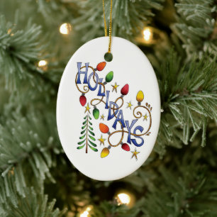 Kute Kerstmis, lampjes en sterren met feestelijke  Keramisch Ornament