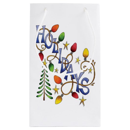 Kute Kerstmis, lampjes en sterren met feestelijke  Klein Cadeauzakje (Achterkant)