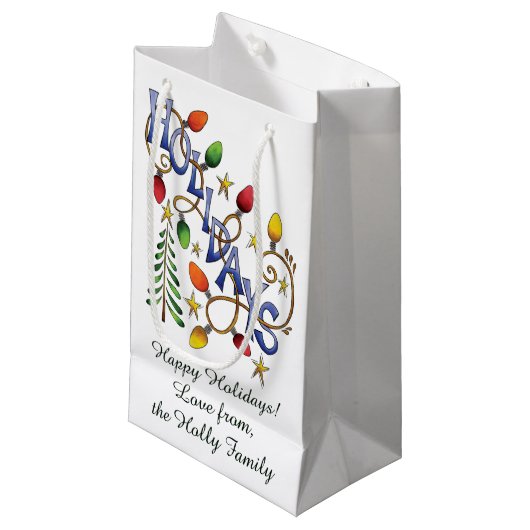 Kute Kerstmis, lampjes en sterren met feestelijke  Klein Cadeauzakje (Voorkant Gekanteld)