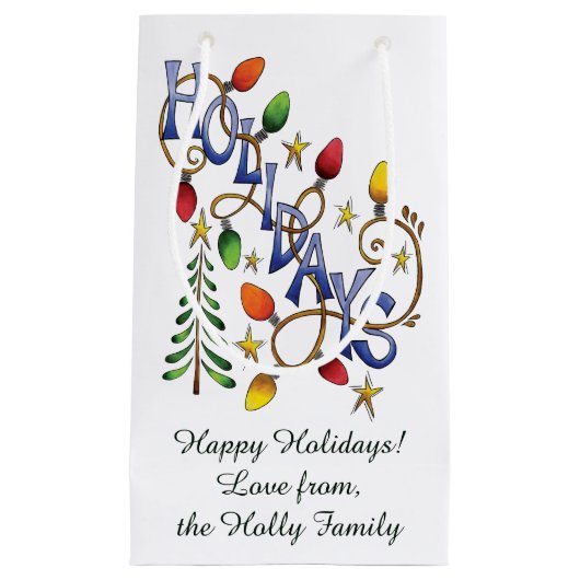 Kute Kerstmis, lampjes en sterren met feestelijke  Klein Cadeauzakje (Voorkant)