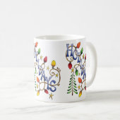 Kute Kerstmis, lampjes en sterren met feestelijke Koffiemok (Voorkant rechts)