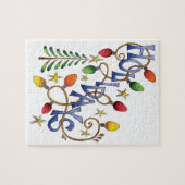 Kute Kerstmis, lampjes en sterren met feestelijke Legpuzzel (Horizontaal)