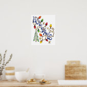 Kute Kerstmis, lampjes en sterren met feestelijke  Poster (Keuken)