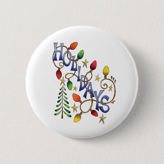 Kute Kerstmis, lampjes en sterren met feestelijke  Ronde Button 5,7 Cm (Voorkant)