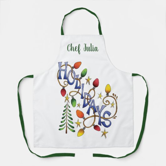 Kute Kerstmis, lampjes en sterren met feestelijke  Schort (Voorkant)