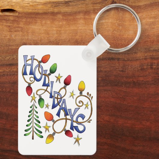 Kute Kerstmis, lampjes en sterren met feestelijke  Sleutelhanger (Achterkant)