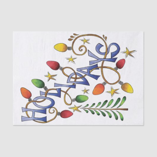 Kute Kerstmis, lampjes en sterren met feestelijke  Tissuepapier (Voorkant)