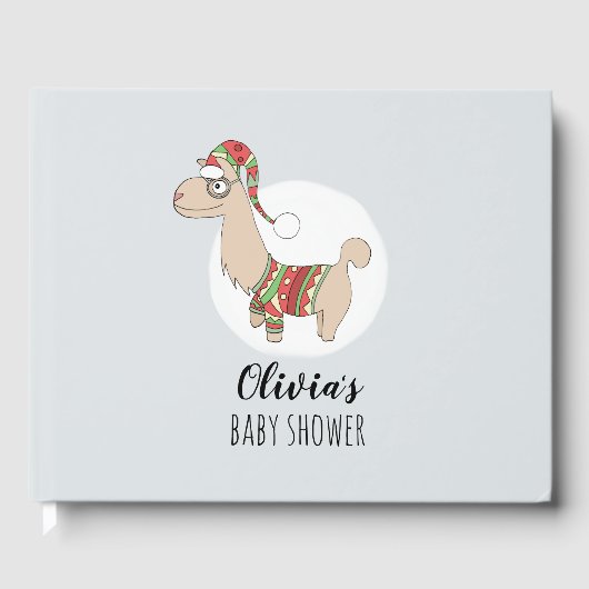 Kute Kerstmis Llama en naam feestelijk Baby shower Gastenboek (Voorkant)