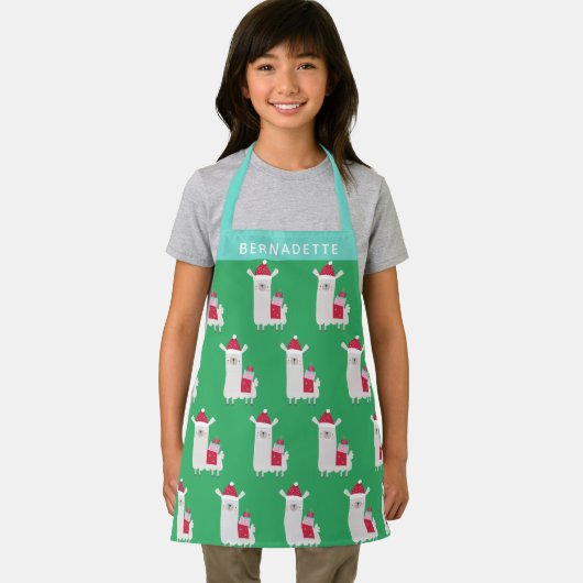 Kute Kerstmis Llama in Green Persoonlijk Schort (Insitu)