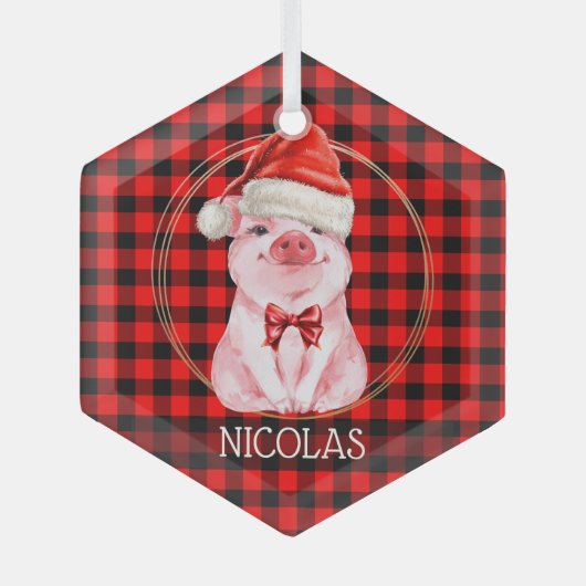 Kute kerstmis met Buffalo Pset Red Funny Glas Ornament (Voorkant)