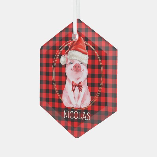 Kute kerstmis met Buffalo Pset Red Funny Glas Ornament (Voorkant links)