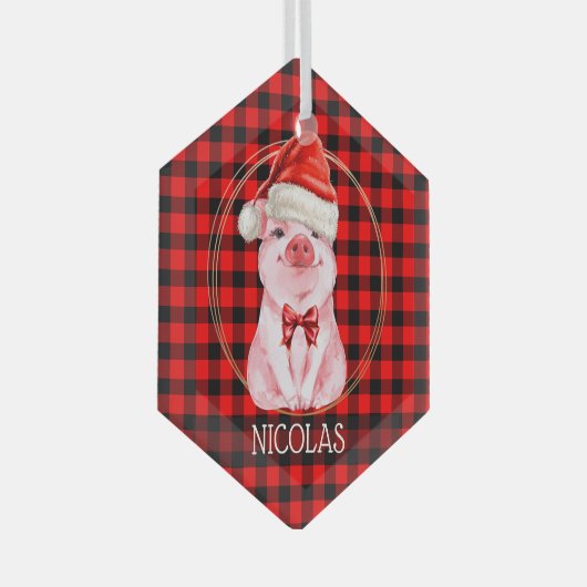 Kute kerstmis met Buffalo Pset Red Funny Glas Ornament (Voorkant Rechts)