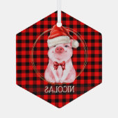 Kute kerstmis met Buffalo Pset Red Funny Glas Ornament (Achterkant)