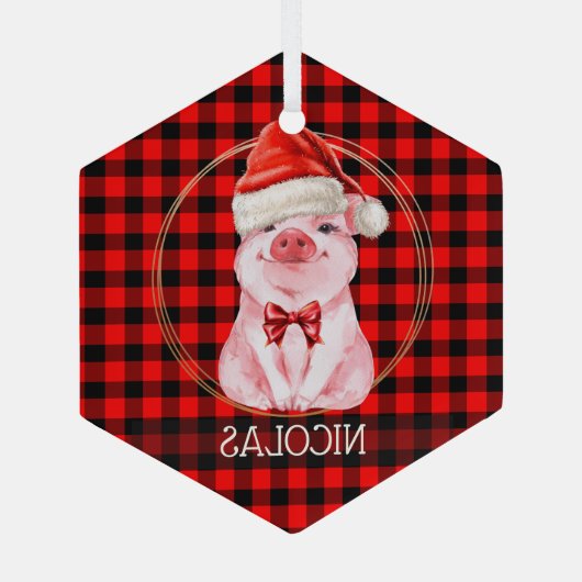 Kute kerstmis met Buffalo Pset Red Funny Glas Ornament (Achterkant)