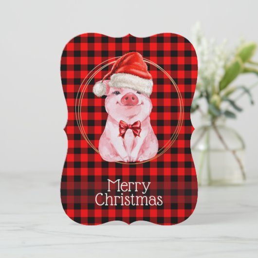 Kute kerstmis met Buffalo Pset Red Funny Ho Feestdagenkaart (Staand voorkant)