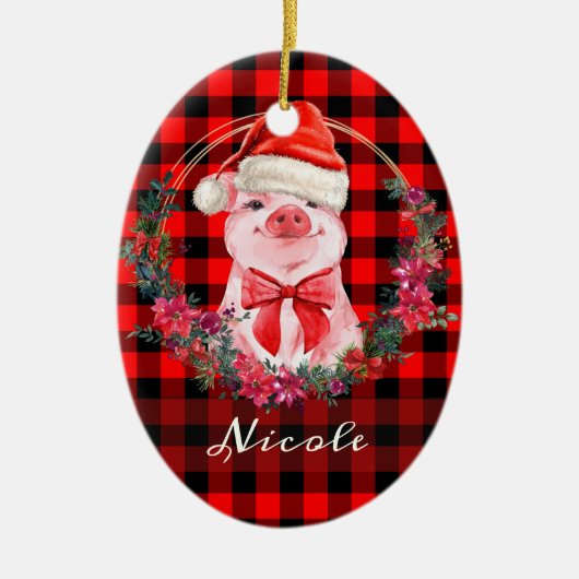 Kute kerstmis met Buffalo Pset Red Rustic Keramisch Ornament (Voorkant)