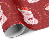 Kute kerstmis met Stripes Red Quirky Funny Cadeaupapier (Rol Hoek)