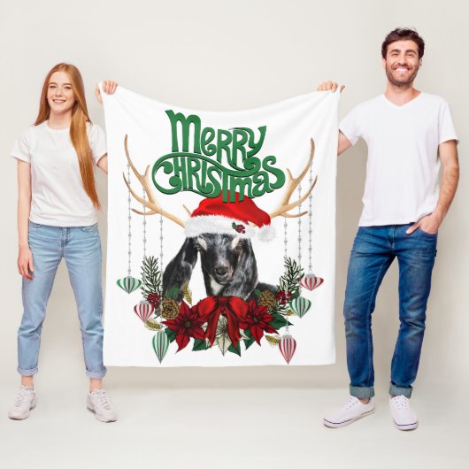 Kute Kerstmis Nubian Goat met Antlers en Wreater Fleece Deken (In situ)
