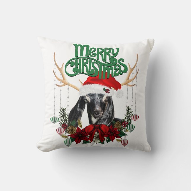Kute Kerstmis Nubian Goat met Antlers en Wreater Kussen (Voorkant)