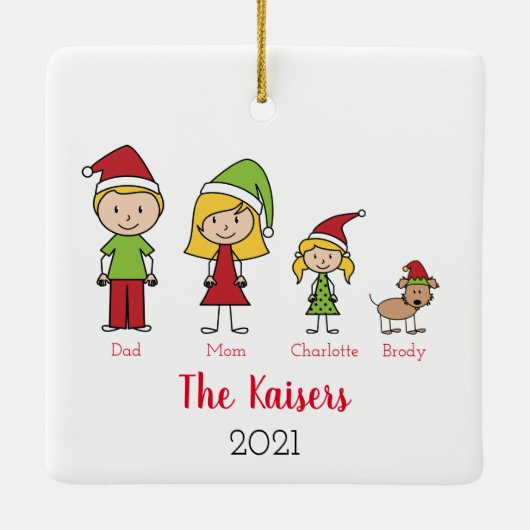 Kute Kerstmis, op maat gesneden gezin met hond Keramisch Ornament (Achterkant)