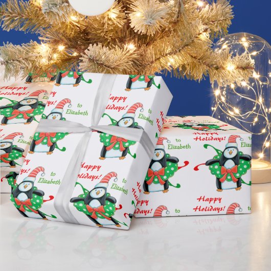 Kute Kerstmis Penguin Gepersonaliseerde Kinderen Cadeaupapier (Feestdagen)