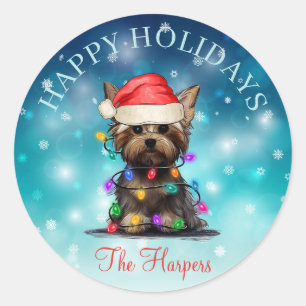 Kute kerstmis Prettige feestdagen Dog Pet Custom Ronde Sticker